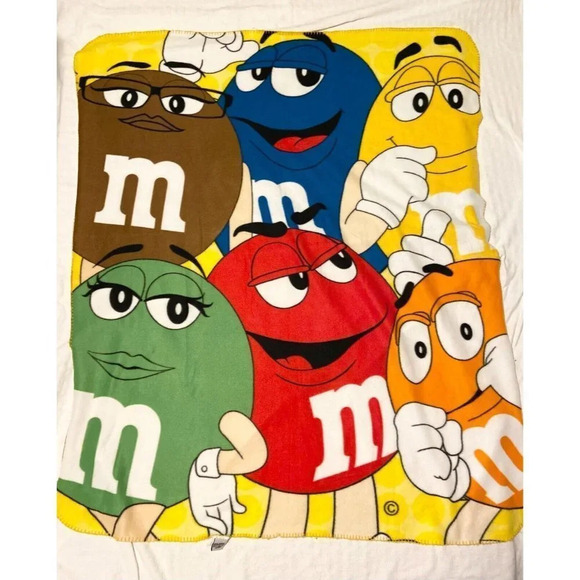 2014 M&M World Fleece Throw Blanket Candy Chocolate 58x49 Inch - Picture 1 of 16